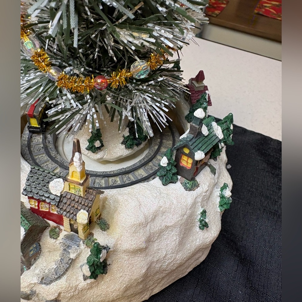 Winter Valley Holiday Scene Christmas Village With Rotating Train Inside Tunnel - Picture 5 of 9
